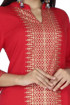 Red embroidered rayon kurtas-and-kurtis 5
