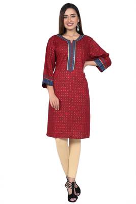 Red embroidered rayon kurtas-and-kurtis 1