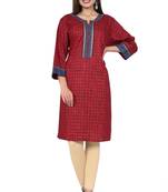 Red embroidered rayon kurtas-and-kurtis