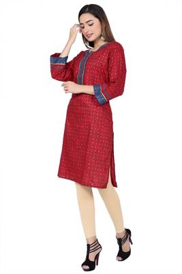 Red embroidered rayon kurtas-and-kurtis 3