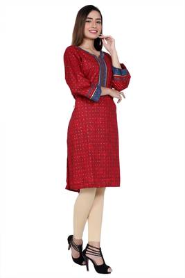 Red embroidered rayon kurtas-and-kurtis 4