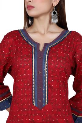 Red embroidered rayon kurtas-and-kurtis 5