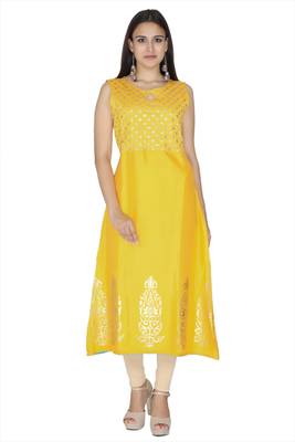 Yellow embroidered rayon kurtas-and-kurtis 1
