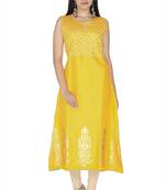 Yellow embroidered rayon kurtas-and-kurtis