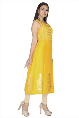 Yellow embroidered rayon kurtas-and-kurtis 3