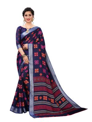 Blue printed cotton saree with blouse 1