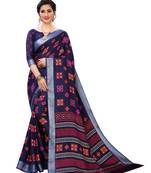 Blue printed cotton saree with blouse