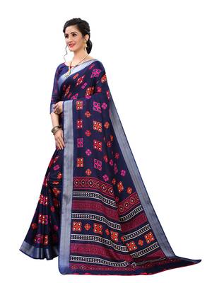 Blue printed cotton saree with blouse 2