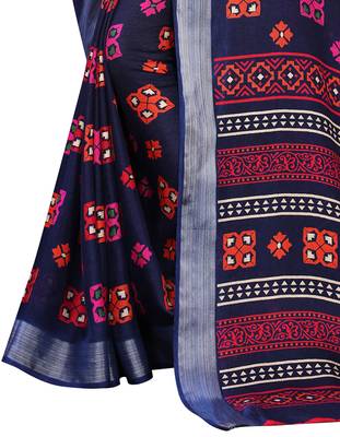 Blue printed cotton saree with blouse 4