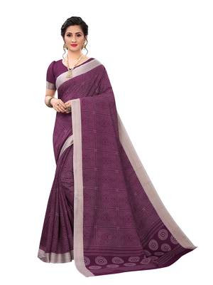 Purple printed cotton saree with blouse 1