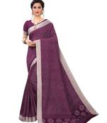 Purple printed cotton saree with blouse