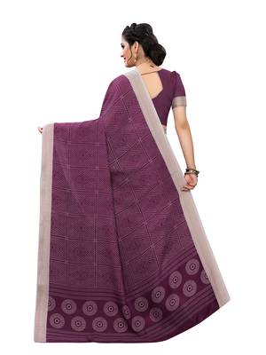 Purple printed cotton saree with blouse 2