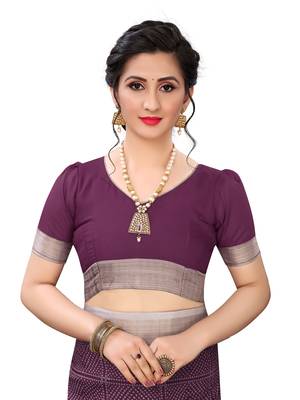 Purple printed cotton saree with blouse 3