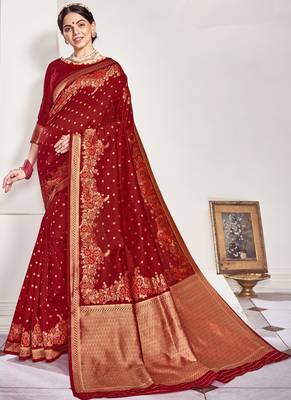 Red Silk Designer Saree Saree with Blouse 1