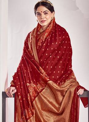 Red Silk Designer Saree Saree with Blouse 2