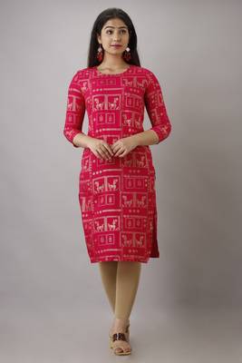 UseCart Rayon gold printed kurta & kurti pink 1