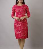 UseCart Rayon gold printed kurta & kurti pink