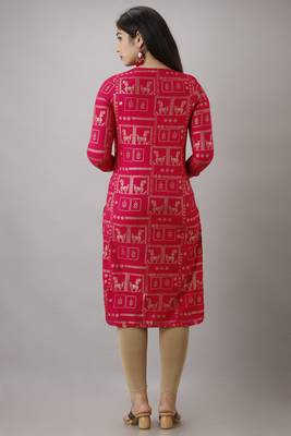UseCart Rayon gold printed kurta & kurti pink 2