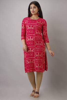 UseCart Rayon gold printed kurta & kurti pink 3