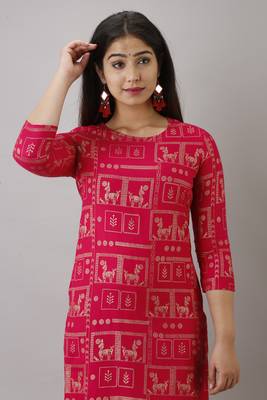 UseCart Rayon gold printed kurta & kurti pink 4