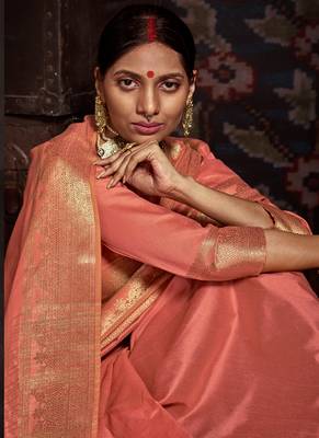 Rust woven art silk sarees saree with blouse 2