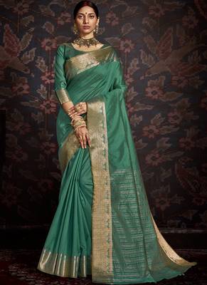 Sea Green woven art silk sarees saree with blouse 1