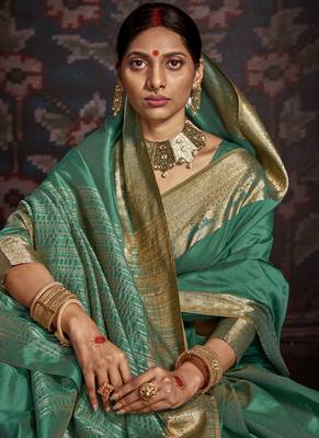 Sea Green woven art silk sarees saree with blouse 2