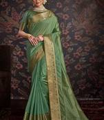 Sea Green woven art silk sarees saree with blouse