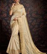 Cream woven art silk sarees saree with blouse