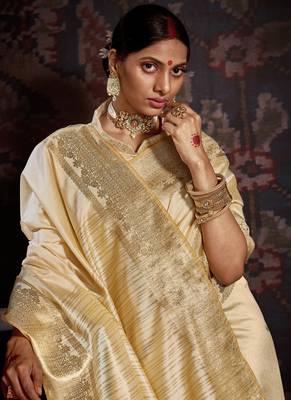 Cream woven art silk sarees saree with blouse 2