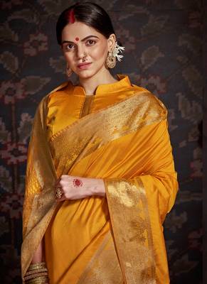 Yellow woven art silk sarees saree with blouse 2