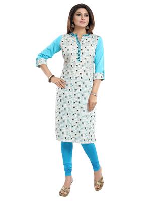 Off-white printed cotton long-kurtis 1
