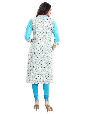 Off-white printed cotton long-kurtis 2