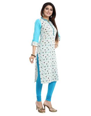 Off-white printed cotton long-kurtis 3