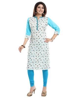 Off-white printed cotton long-kurtis 4
