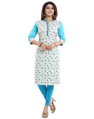 Off-white printed cotton long-kurtis 5