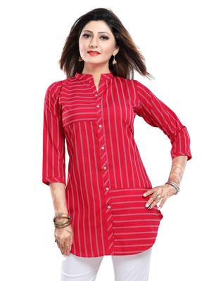 Pink printed crepe short-kurtis 1