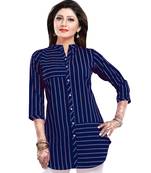 Blue printed crepe short-kurtis