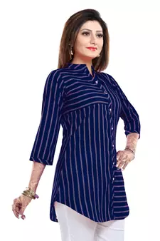 Blue printed crepe short-kurtis