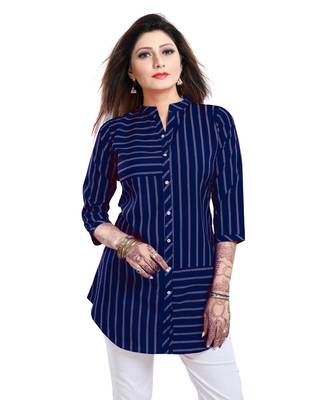 Blue printed crepe short-kurtis 4