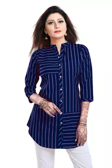 Blue printed crepe short-kurtis