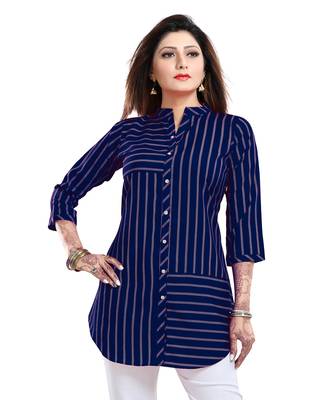 Blue printed crepe short-kurtis 5