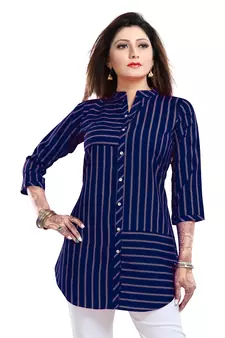 Blue printed crepe short-kurtis