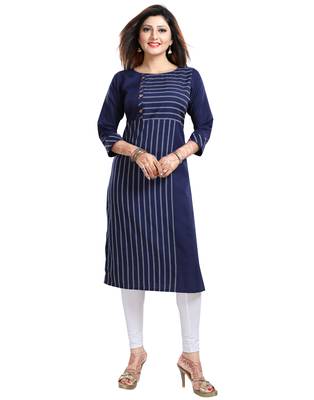 Blue printed crepe long-kurtis 1