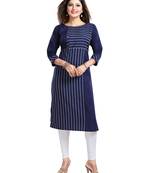 Blue printed crepe long-kurtis