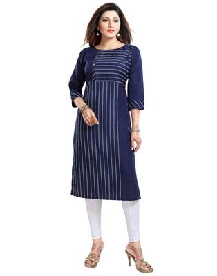 Blue printed crepe long-kurtis 4