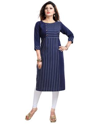 Blue printed crepe long-kurtis 5