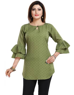 Green printed crepe short-kurtis 1