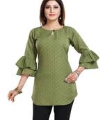 Green printed crepe short-kurtis