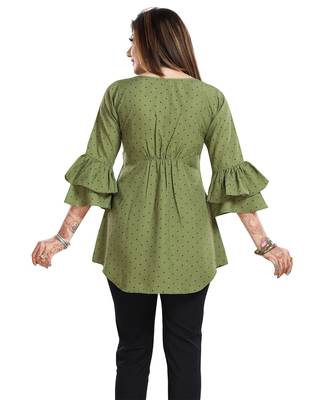 Green printed crepe short-kurtis 2